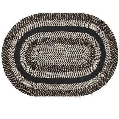 Newport Braided Oval Rug in Black - Synthetic, Reversible and Washable