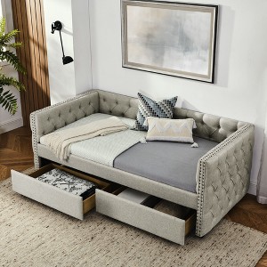 NicBex Twin Size Daybed with Storage Upholstered Linen Fabric Day Bed with 2 Spacious Drawers and Tufted Button for Living Room and Bedroom - 1 of 4