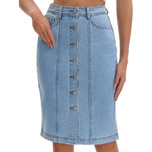 INSPIRE CHIC Women's Denim Button Down Pockets Western Bodycon Midi Jean Skirts - 1 of 4