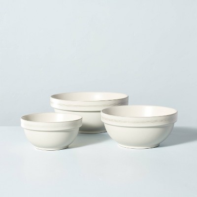 3pc Defined Rim Stripe Stoneware Mixing Bowl Set Sour Cream - Hearth & Hand™ with Magnolia