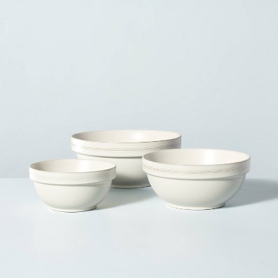3pc Brim Stripe Stoneware Mixing/Serving Bowl Set Cream - Hearth & Hand™ with Magnolia: Ceramic Nesting, Dishwasher Safe