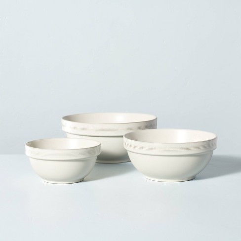 Set of Three USA Made Classic Stoneware Mixing Bowls