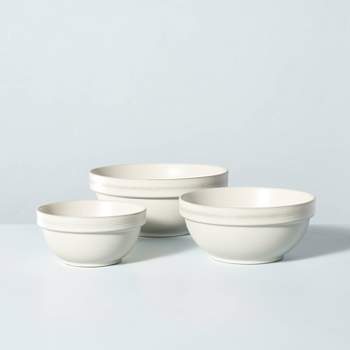 3pc Brim Stripe Stoneware Mixing/Serving Bowl Set Cream - Hearth & Hand™ with Magnolia