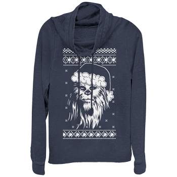 Juniors Womens Star Wars Ugly Christmas Chewie Santa Cowl Neck Sweatshirt