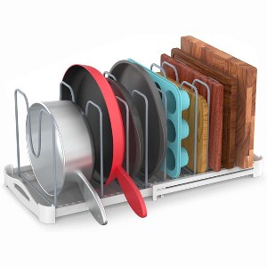 Adjustable Bakeware Organizer Pot Lid Holder Rack for Pots, Cake Molds, Cutting Boards, Mats, Cookware - 1 of 4