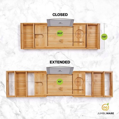Bamboo Freestanding Bathtub Caddy with Extendable Sides