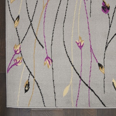 Gray Floral Power-Loomed Runner Rug with Latex Backing