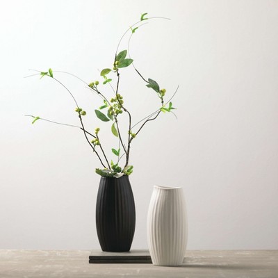 Seashell Textured Matte White Ceramic Vase, 9" Tall