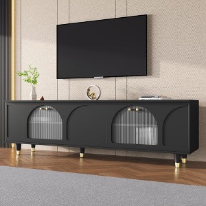 Spassway White TV Stand with Adjustable Shelves Storage Cabinet with Arch Fluted Glass Doors Entertainment Center for Living Room for TVs up to 78" - 1 of 4