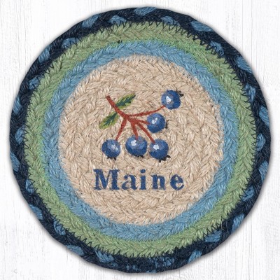 Earth Rugs Blueberry Maine Round Coaster – 7"x7" Braided Jute with Hand-Stenciled Blueberry Design, Rustic New England Charm