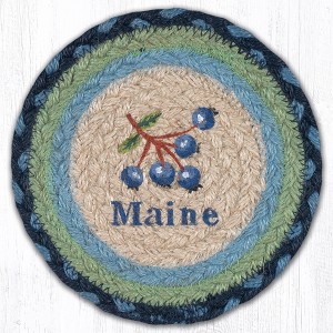 Earth Rugs Blueberry Maine Round Coaster – 7"x7" Braided Jute with Hand-Stenciled Blueberry Design, Rustic New England Charm - 1 of 3