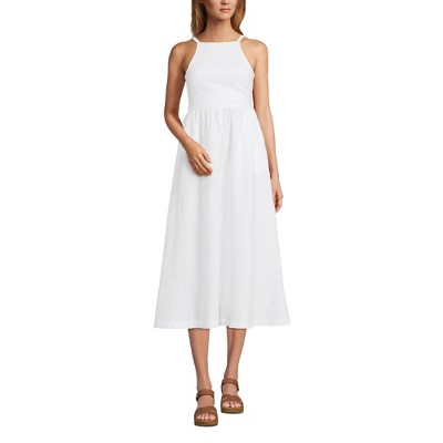 Women's Linen Sleeveless Halter High Neck Midi Dress