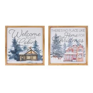 Welcome Home Holiday Wall Art Set of 2 – 14H MDF Wood Frame – Christmas Decor – By Melrose - 1 of 3