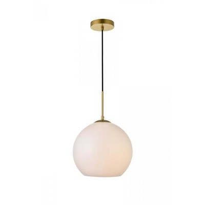 Elegant Lighting Baxter 1 Light Brass Pendant With Frosted White Glass