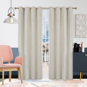 Deconovo Silver Pattern Blackout Curtains Grommet Top (2 Panels) - 1 of 4