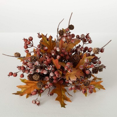 11"H Sullivans Artificial Berry Leaf Fall Orb, Multicolor