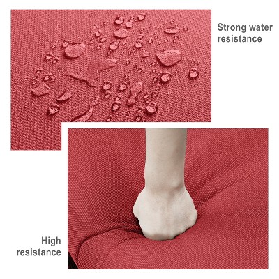 Fabric close-up showing water resistance and high resistance labels