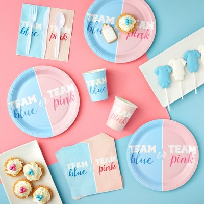 Team Blue and Pink Disposable Paper Plates for Gender Reveal Parties