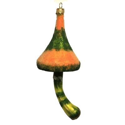 Morawski 7.0" Orange & Green Gliiter Mushroom Ornament Toadstoll Halloween  -  Tree Ornaments