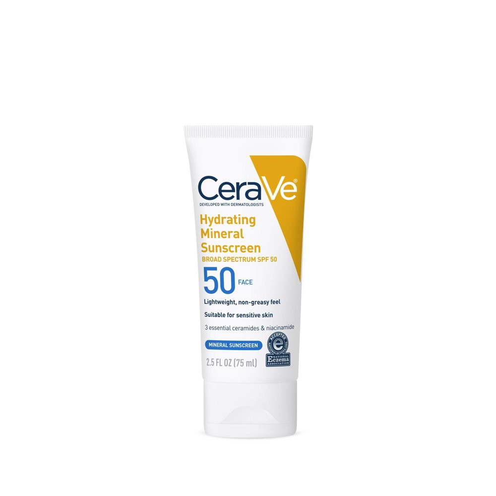 CeraVe Hydrating Mineral Face Sunscreen Lotion with Zinc Oxide – SPF 50 – 2.5oz