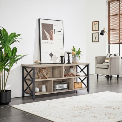Gray 55" Industrial TV Stand with Storage Compartments