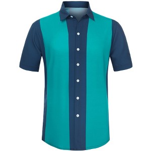 Lars Amadeus Men's Beach Striped Short Sleeve Hawaiian Color Block Button Shirts - 1 of 4