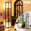 Tangkula Modern Shelf Floor Lamp, Freestanding Double Lamp w/ 2-Tier Wood Shelf & White Lampshade, E26 Bulb Base, Pull Chain & Foot Switch - 3 of 4