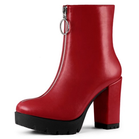 Red thick heel on sale boots