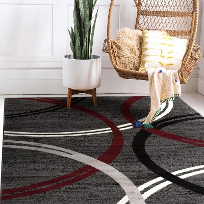 Abstract Red Swirls Easy-Care Synthetic Area Rug 5'3" x 7'3"