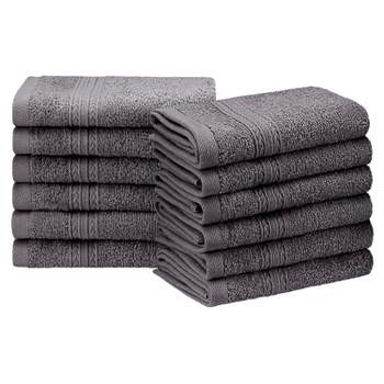 White Classic Light Grey Luxury Cotton Washcloths 12 Pc Set - Large 13x13  Inches Hotel Style Face Towel, High Absorbent Quick Dry Wash Cloths for