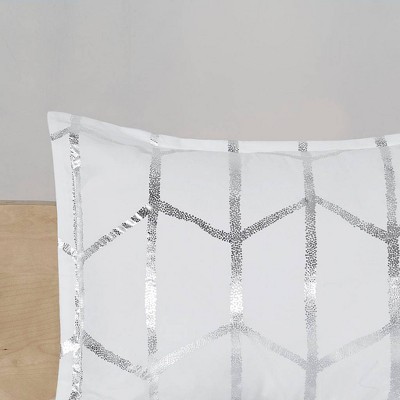 Intelligent Design Twin/Twin XL 4pc Arielle Metallic Printed Comforter Set White/Silver: Hypoallergenic Geometric Bedding, Microfiber, Contemporary — фото 6