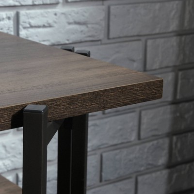 Smoked Oak and Black Metal 55" TV Stand with Open Shelving