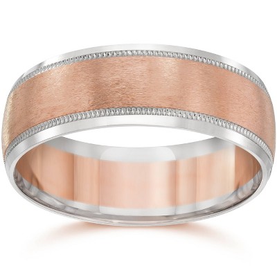Pompeii3 8MM Mens Two Tone 14K Rose Gold Wedding Band