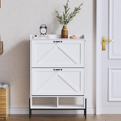 Wooden Shoe Storage Cabinet for Entryway, Organizer Shoe Cabinet With 2 Flip Drawers,Freestanding Shoe Storage Cabinet Organizer