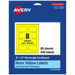 Avery Neon Yellow Paper Labels, 2" x 3" Rectangle Scalloped - 1 of 4