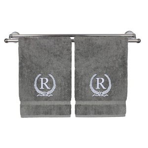BC BARE COTTON Monogrammed Hand Towel, 100% Turkish Cotton - Set of 2 - Gray - Silver Wreath - 1 of 1