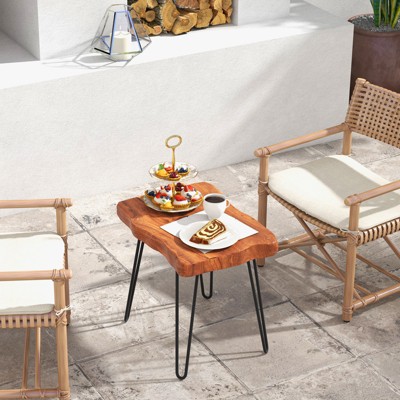 Rustic Teak Wood and Black Metal Rectangular End Table