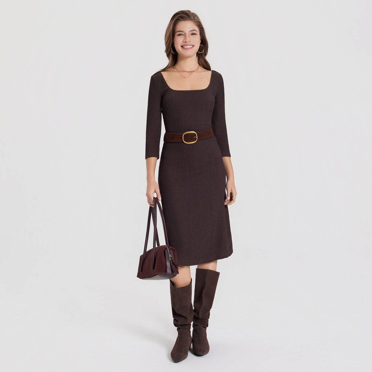 Женские платья A New Day Women's 3/4 Sleeve Textured Tunic Dress - A New Day™ Brown S — фото 4