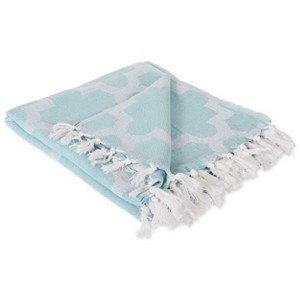 Design Imports 50"x60" Lattice Throw Blanket Aqua: Modern Moroccan, 100% Cotton, Machine Washable, Fringe Detail - 1 of 4