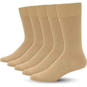 SERISIMPLE Men Bamboo Viscose Thin Ribbed Knit Silky Soft Lightweight Dress Crew Socks White X Large 5 Pairs - 1 of 4