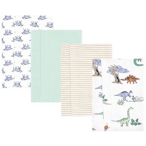 Hudson Baby Infant Boy Cotton Flannel Burp Cloths, Boy Dino World 4-Pack, One Size - 1 of 4
