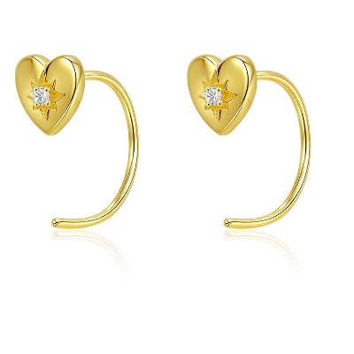 Molenia Small Heart huggie Half Hoop Earrings Women: 14K Gold 925 Sterling Silver Trendy Y2k Open Cartilage Cuff Helix Tiny Earrings Dainty Jewelry