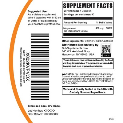 BulkSupplements Magnesium Citrate Capsules