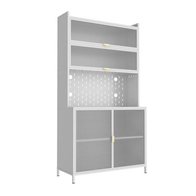 GlasFlength Decorative Storage Cabinets, Level Flip Door Pantry, White, 31.5"*18.53"*73.03"