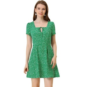 Allegra K Women's Printed Summer Casual Square Neck Short Sleeve Fit and Flare Dress - 1 of 4