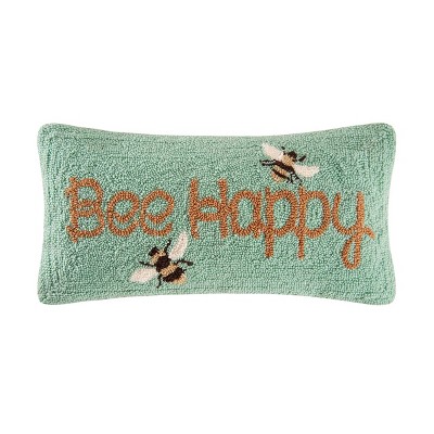 Bee Happy Green Embroidered Rectangular Throw Pillow