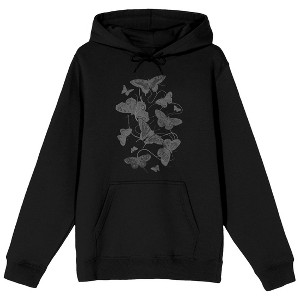 NAVIGIRI Gray Butterflies Adult Black Long Sleeve Hooded Sweatshirt - 1 of 3