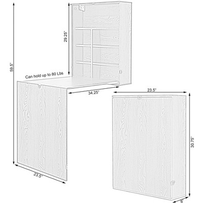 Brown Wood Foldable Wall Mount Laptop Desk with Shelves