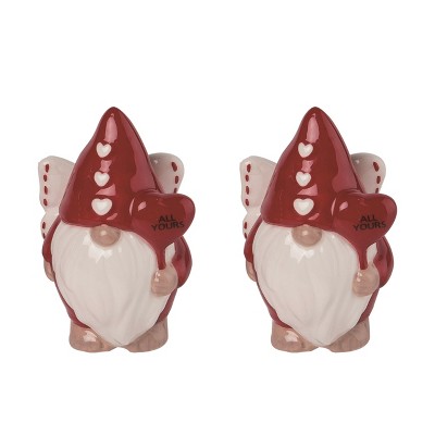 Transpac Valentines Day Cupid Gnomes Dolomite Salt and Pepper Shakers Collectables Red 3.25 in. Set of 2