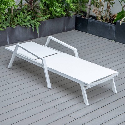 White Aluminum Adjustable Chaise Lounge with Arms and Cushions